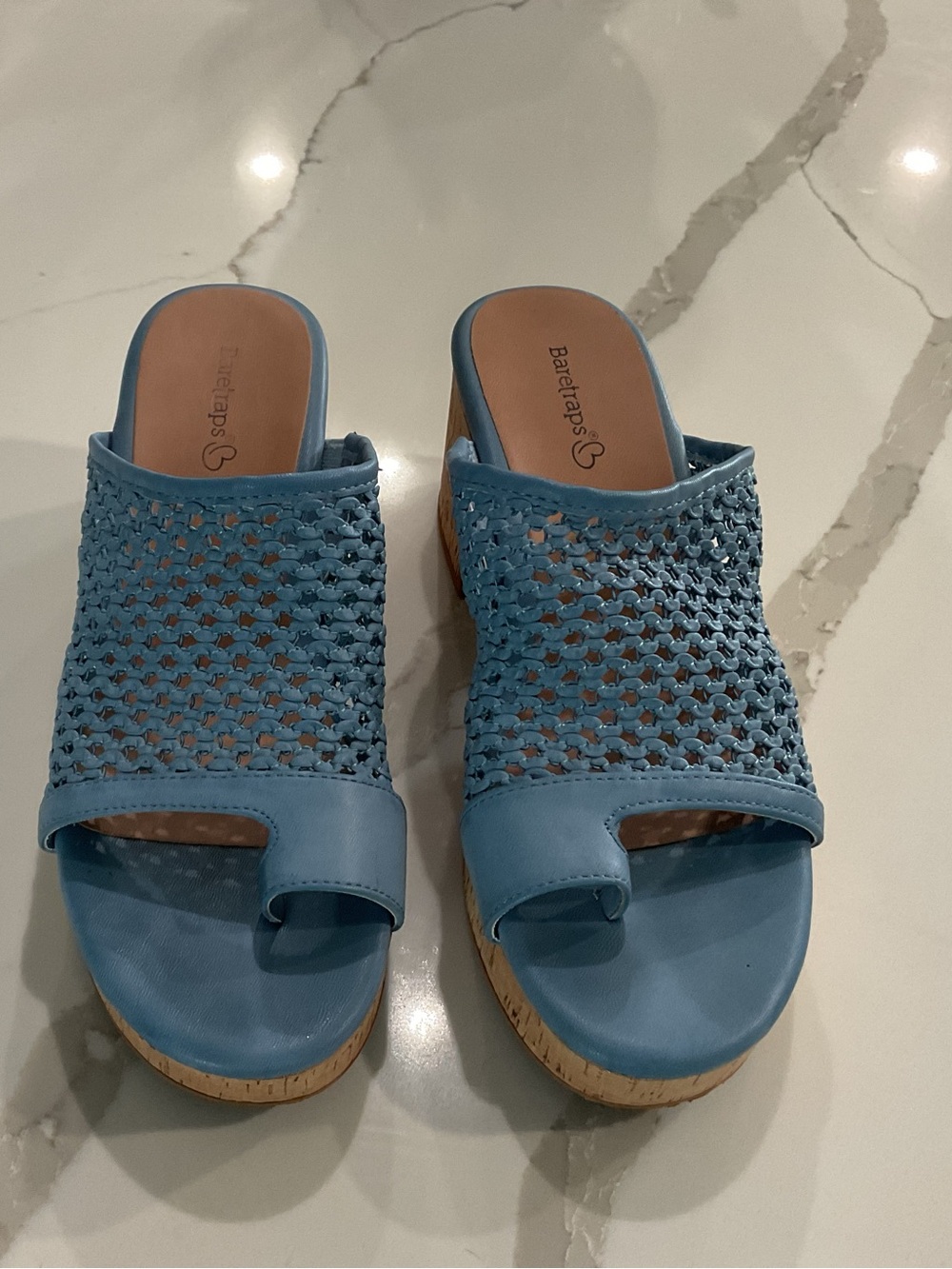 BareTraps Sky Blue Woven Cork Slide Mules